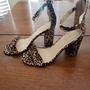 Leopard print open toed heels size 8